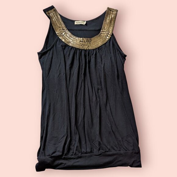 One World Womens Top Sleeveless Gold Shimmer Flash Black Size M Dancing Party - Picture 1 of 5
